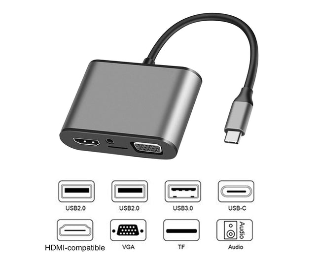 8 in 1 USB Type-C to HDMI-compatible PD TF VGA Card Reader Adapter Hub Converter Recorder – product detail