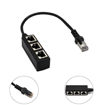Ethernet Network RJ45 1 Male to 3 Female Connector Splitter Converter Cable - Black