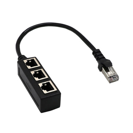 Ethernet Network RJ45 1 Male to 3 Female Connector Splitter Converter Cable - Black