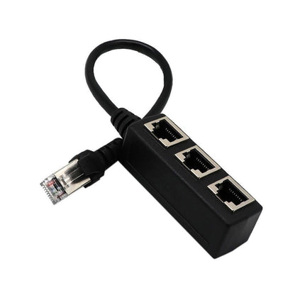 Ethernet Network RJ45 1 Male to 3 Female Connector Splitter Converter Cable - Black