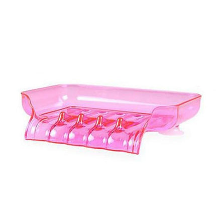 Kitchen Basin Sink Soap Dish Tray Water Draining Holder Suction Cup Bathroom Box-Pink