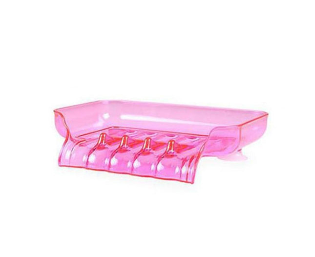 Kitchen Basin Sink Soap Dish Tray Water Draining Holder Suction Cup Bathroom Box-Pink V1263-JX-2604