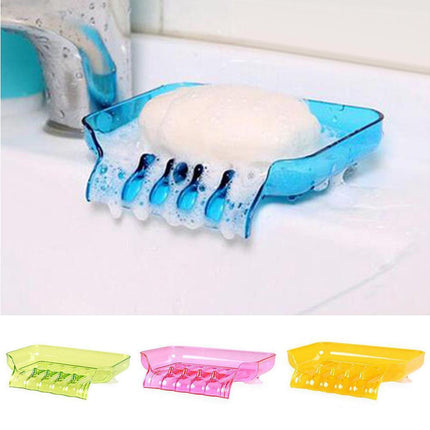 Kitchen Basin Sink Soap Dish Tray Water Draining Holder Suction Cup Bathroom Box-Pink