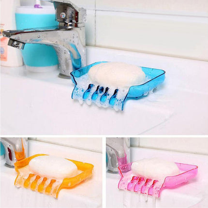 Kitchen Basin Sink Soap Dish Tray Water Draining Holder Suction Cup Bathroom Box-Pink