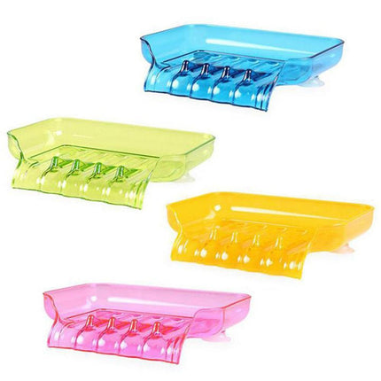 Kitchen Basin Sink Soap Dish Tray Water Draining Holder Suction Cup Bathroom Box-Pink