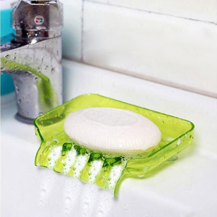 Kitchen Basin Sink Soap Dish Tray Water Draining Holder Suction Cup Bathroom Box-Pink