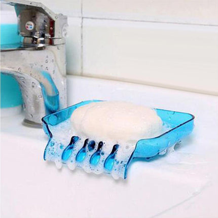 Kitchen Basin Sink Soap Dish Tray Water Draining Holder Suction Cup Bathroom Box-Pink