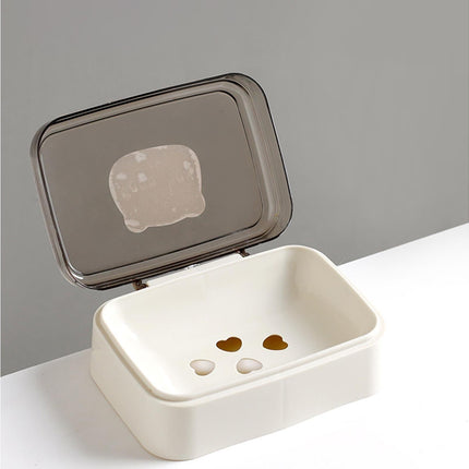 Soap Box Lidded Dust-proof Plastic Washing Room Draining Soap Case Washroom Supplies -White