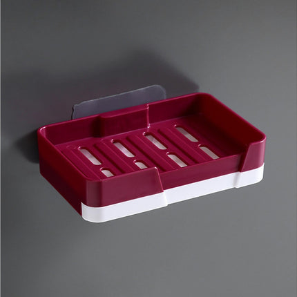 Soap Box Punch Free Good Load Capacity Plastic Soap Holder with Water Tray for Home - Red