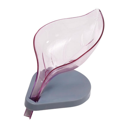 Soap Holder Drainage Design Leaf Shape Solid Color Punch-free Great Stickiness Storage Soaps Sturdy Structure with Sucker Soap Plate Bathroom Stuff - Purple