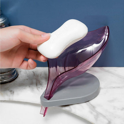 Soap Holder Drainage Design Leaf Shape Solid Color Punch-free Great Stickiness Storage Soaps Sturdy Structure with Sucker Soap Plate Bathroom Stuff - Purple