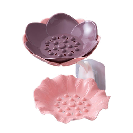 Soap Holder Quick Drainage Self Adhesive Plastic Cute Flower Shape Punch-free Soap Box for Bathroom-Pink