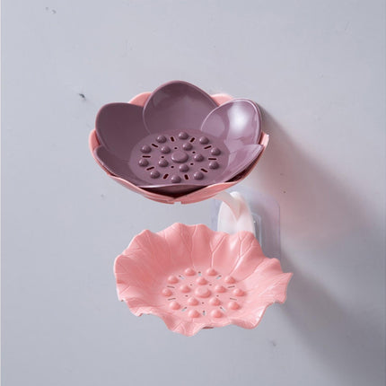 Soap Holder Quick Drainage Self Adhesive Plastic Cute Flower Shape Punch-free Soap Box for Bathroom-Pink