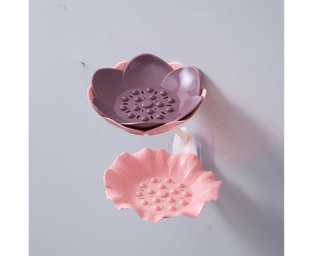 Soap Holder Quick Drainage Self Adhesive Plastic Cute Flower Shape Punch-free Soap Box for Bathroom-Pink – product detail