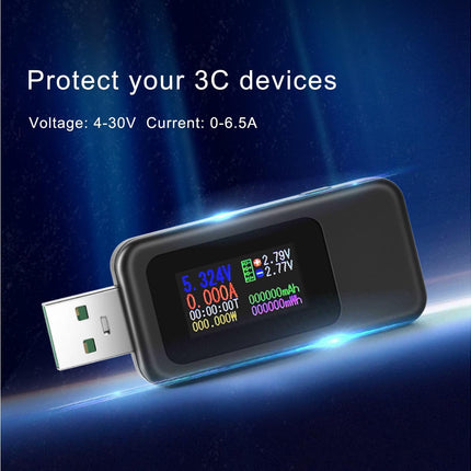 USB Tester LCD Digital Display Rapid Identification Plug And Play 160-Degree Wide Viewing Angle 65W/120W Charger Tester for Mobile Phone - Black