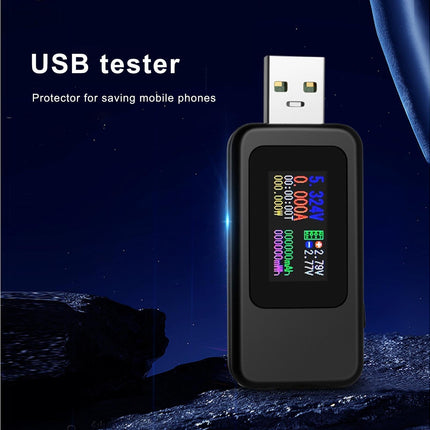 USB Tester LCD Digital Display Rapid Identification Plug And Play 160-Degree Wide Viewing Angle 65W/120W Charger Tester for Mobile Phone - Black