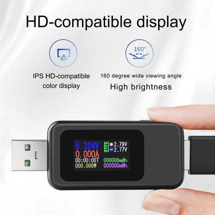 USB Tester LCD Digital Display Rapid Identification Plug And Play 160-Degree Wide Viewing Angle 65W/120W Charger Tester for Mobile Phone - Black