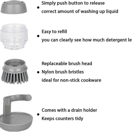 Soap Brush with Organizer, Kitchen Dish Brush Set for Cleaning Pots and Pans (Grey)