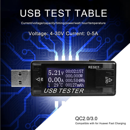 USB Tester Plug And Play Digital Display Timer Sensitive Touch 8 Functions Data Storage High Accuracy Charger Tester for Cell Phone - Black