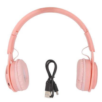 Y08 babies Headphone Macaron Stylish Stereo Sound Foldable Plug in Card Bluetooth Over Ear Headphones Pink