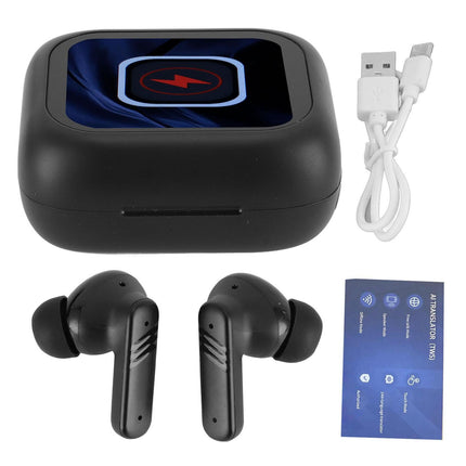 Language Translator Earbuds IPX5 Water Proof Noise Cancellation Multifunctional Device Earphone Black