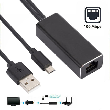 Wired Network Card High-speed Anti-interference Plug Play Micro USB2.0 10/100Mbps External WiFi Network Card for Desktop - Black