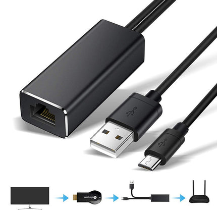 Wired Network Card High-speed Anti-interference Plug Play Micro USB2.0 10/100Mbps External WiFi Network Card for Desktop - Black