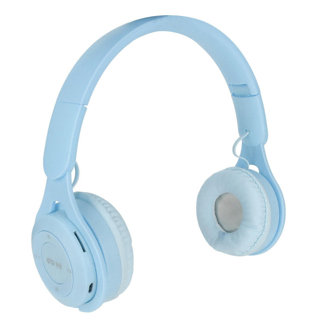 Y08 babies Headphone Macaron Stylish Stereo Sound Foldable Plug in Card Bluetooth Over Ear Headphones Blue