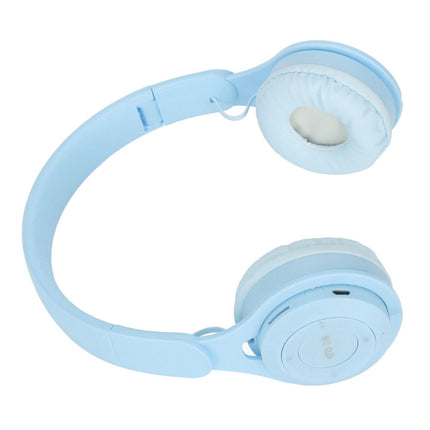 Y08 babies Headphone Macaron Stylish Stereo Sound Foldable Plug in Card Bluetooth Over Ear Headphones Blue