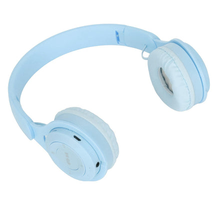 Y08 babies Headphone Macaron Stylish Stereo Sound Foldable Plug in Card Bluetooth Over Ear Headphones Blue