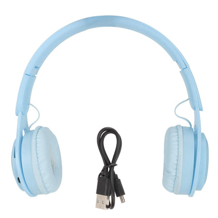 Y08 babies Headphone Macaron Stylish Stereo Sound Foldable Plug in Card Bluetooth Over Ear Headphones Blue
