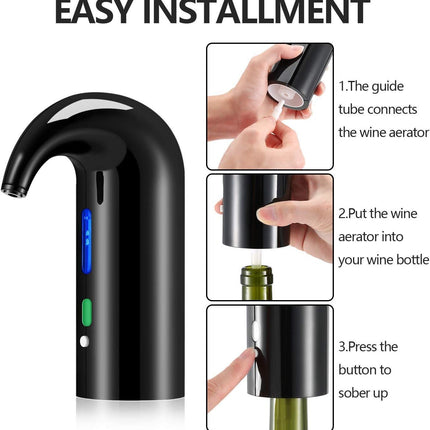 Wine Aerator Electric Wine Decanter One Touch Red - White Wine Accessories Aeration Work with Wine Opener for Beginner Enthusiast - Spout Pourer - Wine Preserver - Black