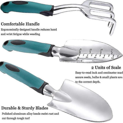 Garden Tool Set, 3-piece Heavy-duty Gardening Tool Cast Aluminum With Soft Rubber Non-slip Handle Durable Garden Hand Tools