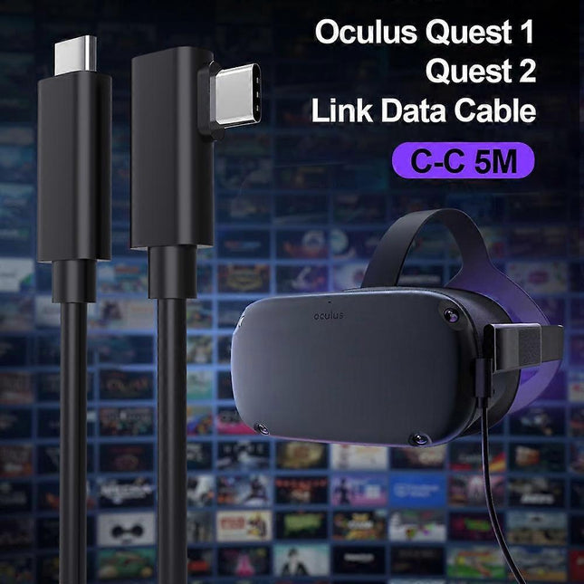 Type A VR Headset Cable for VR Quest 2 5m 90 Degree Right Angle USB 3.2 Gen1 Type-C Cable Support – product detail