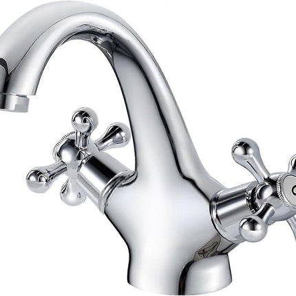 pcs Retro Basin Faucet, Double Handle Basin Mixer Tap, Bathroom Sink Faucet, Lavatory Faucet with Hot and Cold Water Available, Chrome