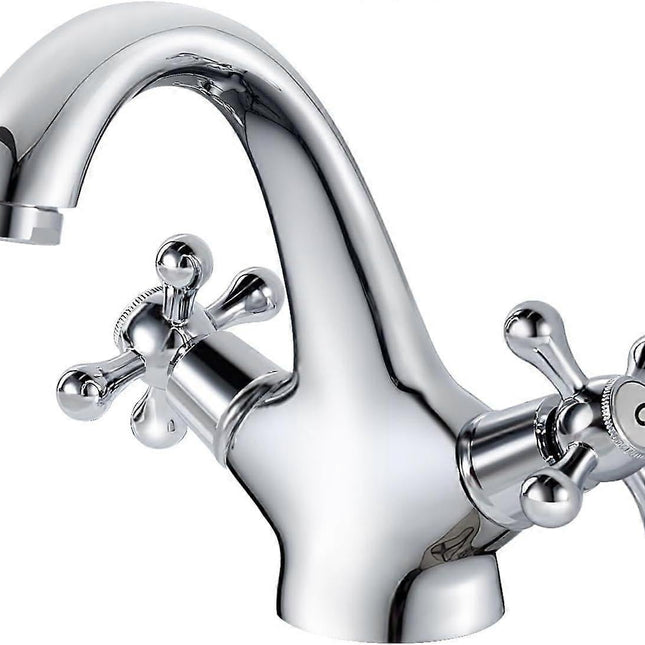 pcs Retro Basin Faucet, Double Handle Basin Mixer Tap, Bathroom Sink Faucet, Lavatory Faucet with Hot and Cold Water Available, Chrome