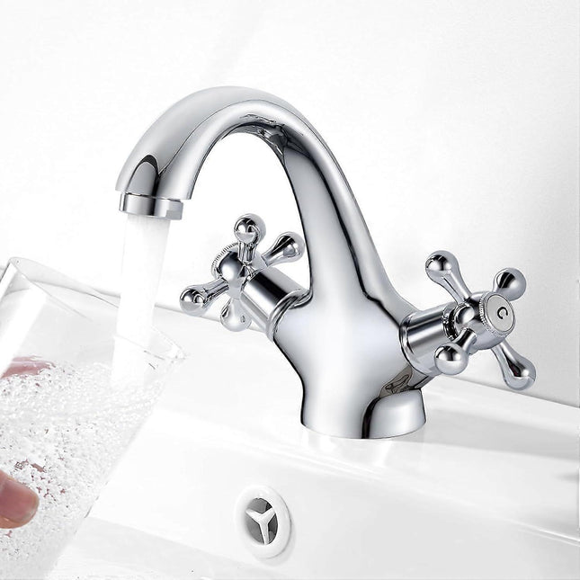 pcs Retro Basin Faucet Double Handle Basin Mixer Tap Bathroom Sink Faucet Lavatory Faucet with Hot and – product detail