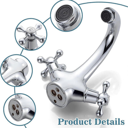 pcs Retro Basin Faucet, Double Handle Basin Mixer Tap, Bathroom Sink Faucet, Lavatory Faucet with Hot and Cold Water Available, Chrome