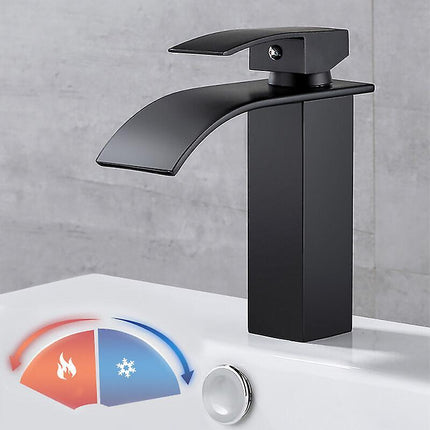 Bathroom Faucet,Sink Faucet with Cold & Hot Water Available,Modern Waterfall Design Sink Faucet,Durable Black Copper Valve Body Design