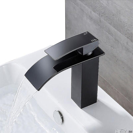 Bathroom Faucet,Sink Faucet with Cold & Hot Water Available,Modern Waterfall Design Sink Faucet,Durable Black Copper Valve Body Design