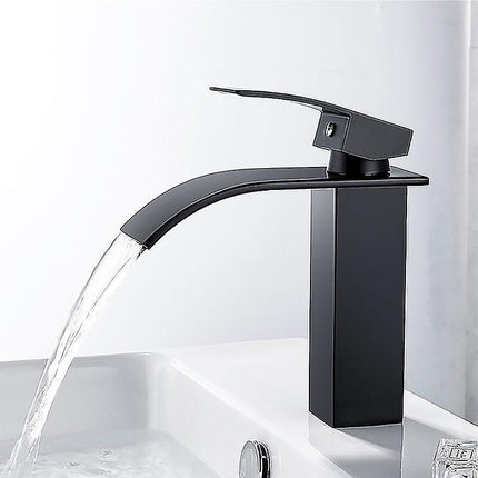 Bathroom Faucet,Sink Faucet with Cold & Hot Water Available,Modern Waterfall Design Sink Faucet,Durable Black Copper Valve Body Design