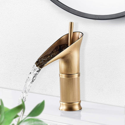 1Pcs Retro Brass Waterfall Bathroom Faucet, Waterfall Basin Faucet, Antique Bathroom Mixer Tap, Hot and Cold Water Hand Wash Faucet
