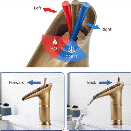 1Pcs Retro Brass Waterfall Bathroom Faucet, Waterfall Basin Faucet, Antique Bathroom Mixer Tap, Hot and Cold Water Hand Wash Faucet
