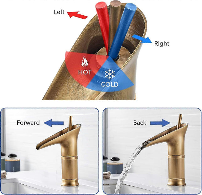 1Pcs Retro Brass Waterfall Bathroom Faucet Waterfall Basin Faucet Antique Bathroom Mixer Tap Hot and Cold – product detail