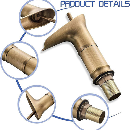 1Pcs Retro Brass Waterfall Bathroom Faucet, Waterfall Basin Faucet, Antique Bathroom Mixer Tap, Hot and Cold Water Hand Wash Faucet