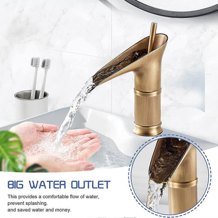 1Pcs Retro Brass Waterfall Bathroom Faucet, Waterfall Basin Faucet, Antique Bathroom Mixer Tap, Hot and Cold Water Hand Wash Faucet