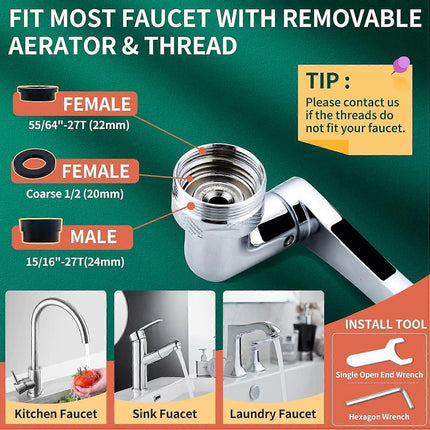 Swivel Faucet-Extender Sink-Aerator - 2 Mode Splash Water Filter Extension, Kitchen Bathroom 360 Rotatable Spray Attachment, Multifunctional Universal