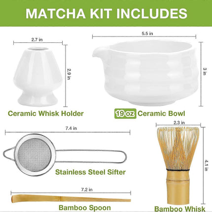 Matcha Whisk Set (5pcs) - Bowl, Bamboo Whisk, Scoop & Holder