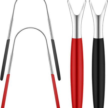 4PCS Stainless Steel Tongue Scrapers, Metal Oral Cleaner for Bad Breath - Family Pack
