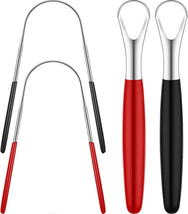 4PCS Stainless Steel Tongue Scrapers Metal Oral Cleaner for Bad Breath